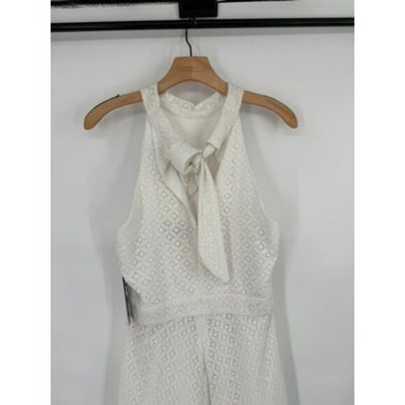 Tahari white eyelet Sleeveless Dress Womens Size 10 cotton mock neck tie new - Picture 11 of 14